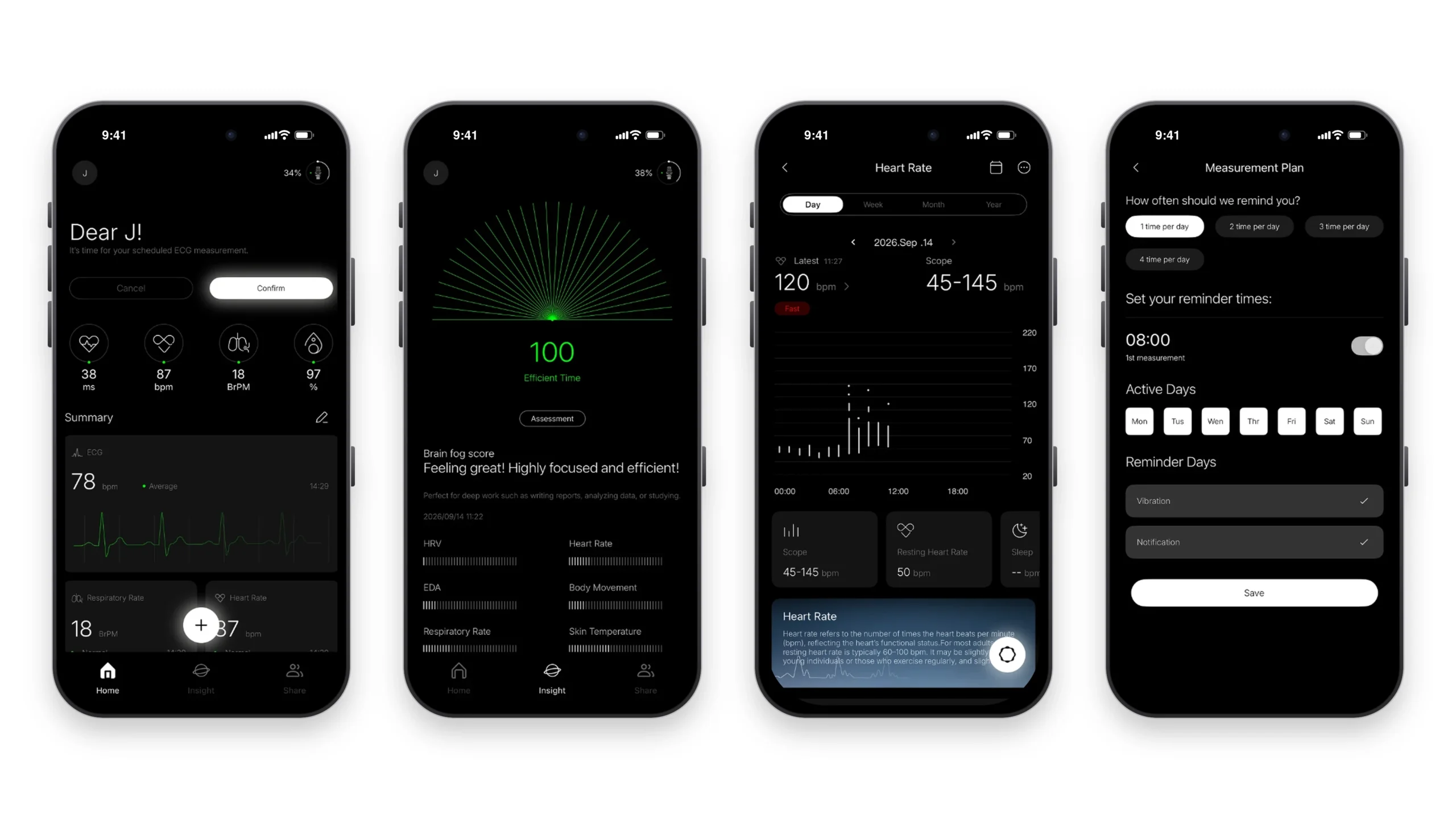 Quattro schermate dell'app EVOLIA su iPhone